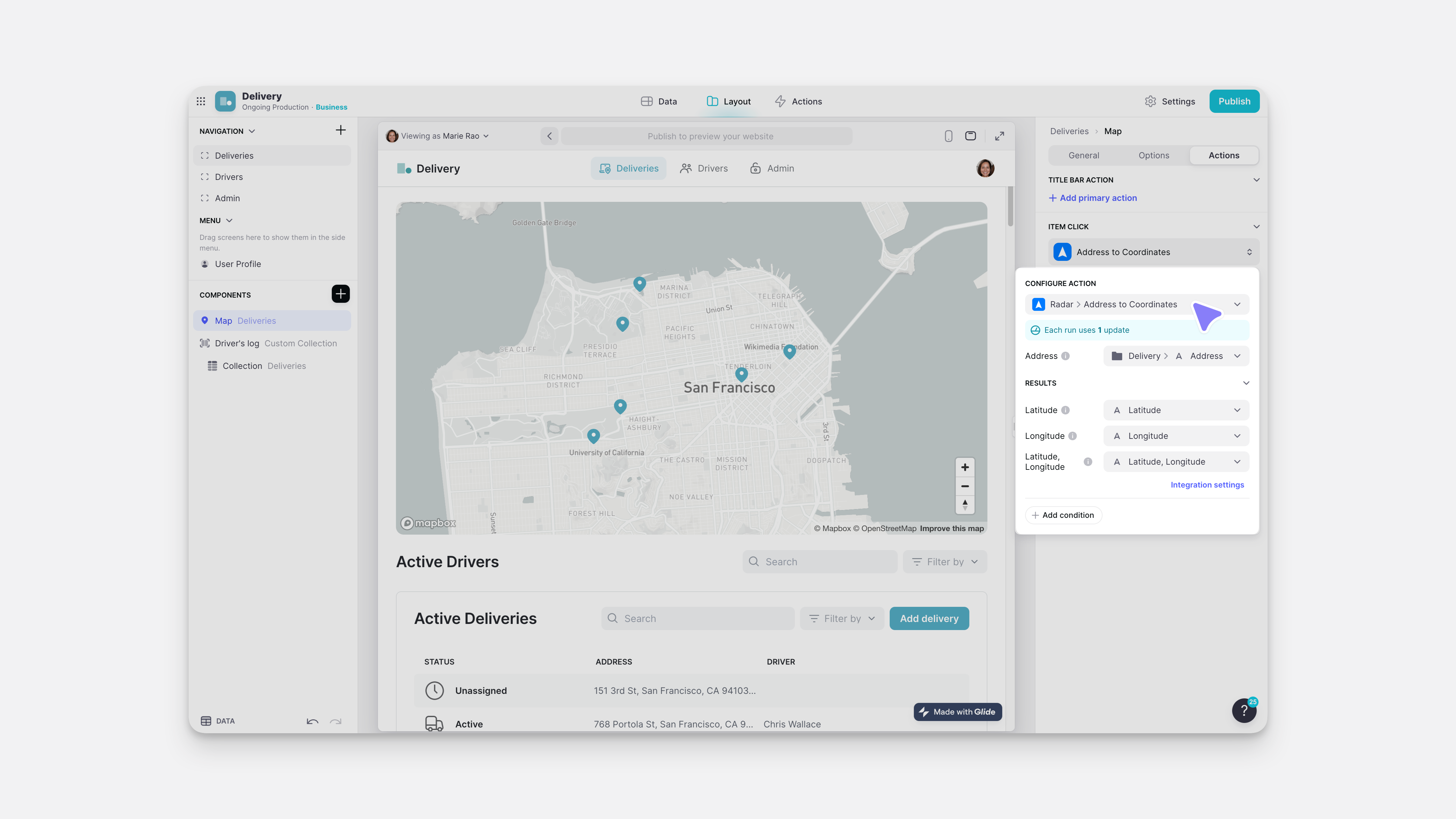 Configuring the Address to Coordinates Action